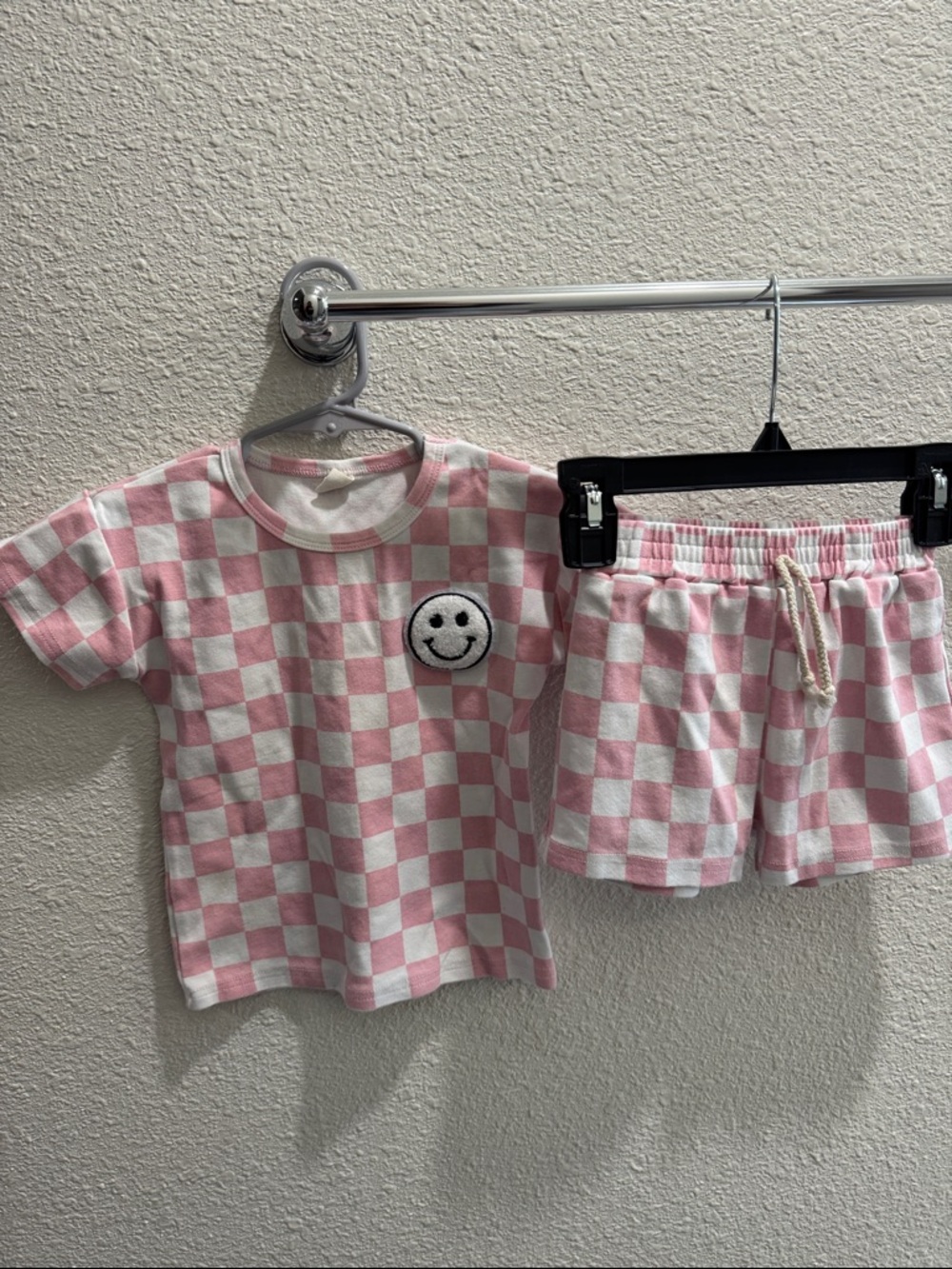 LPK Kids Pink Checkerboard  Set with Smiley Patch